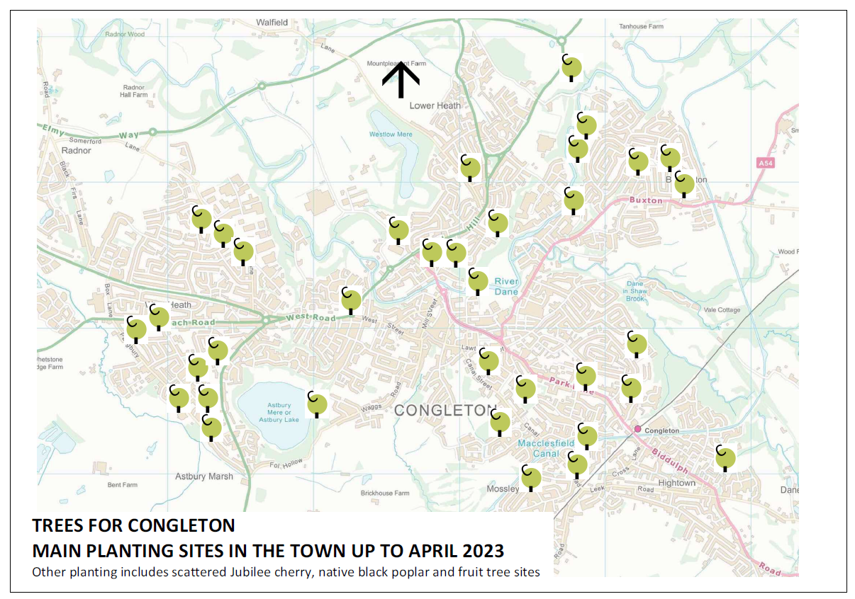 Trees for Congleton Main Planting sites 2023